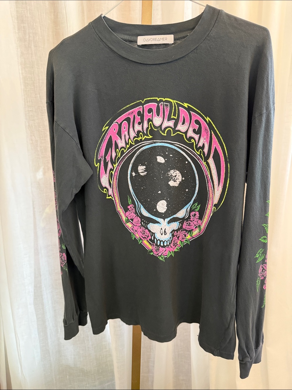 Daydreamer Black Long Sleeve Tee with Neon Grateful Dead Graphic